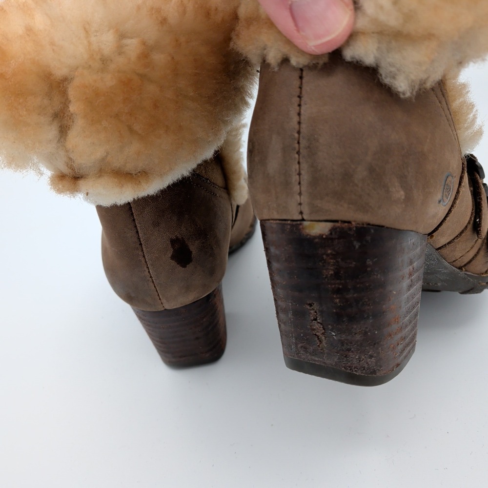 Born Amaze Brown Leather Shearling Lined Mid-Calf Buckle Boots Womens 6 36.5 - Picture 5 of 9